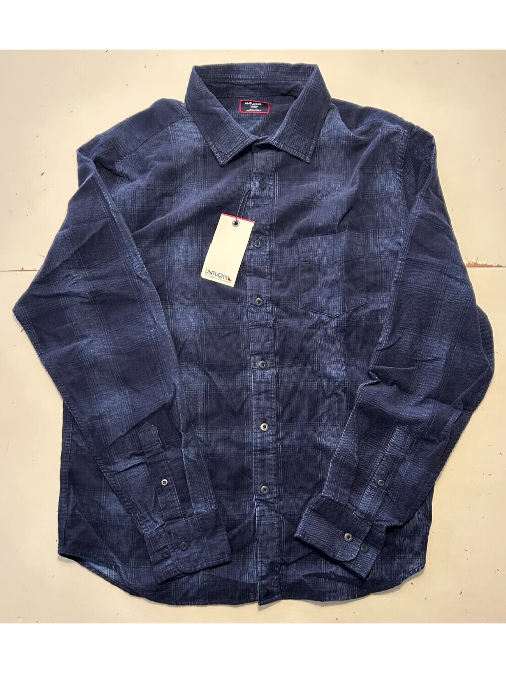 UNTUCKit Winfield Corduroy Slim Fit Navy Blue Button Down Shirt Men's LARGE NWT